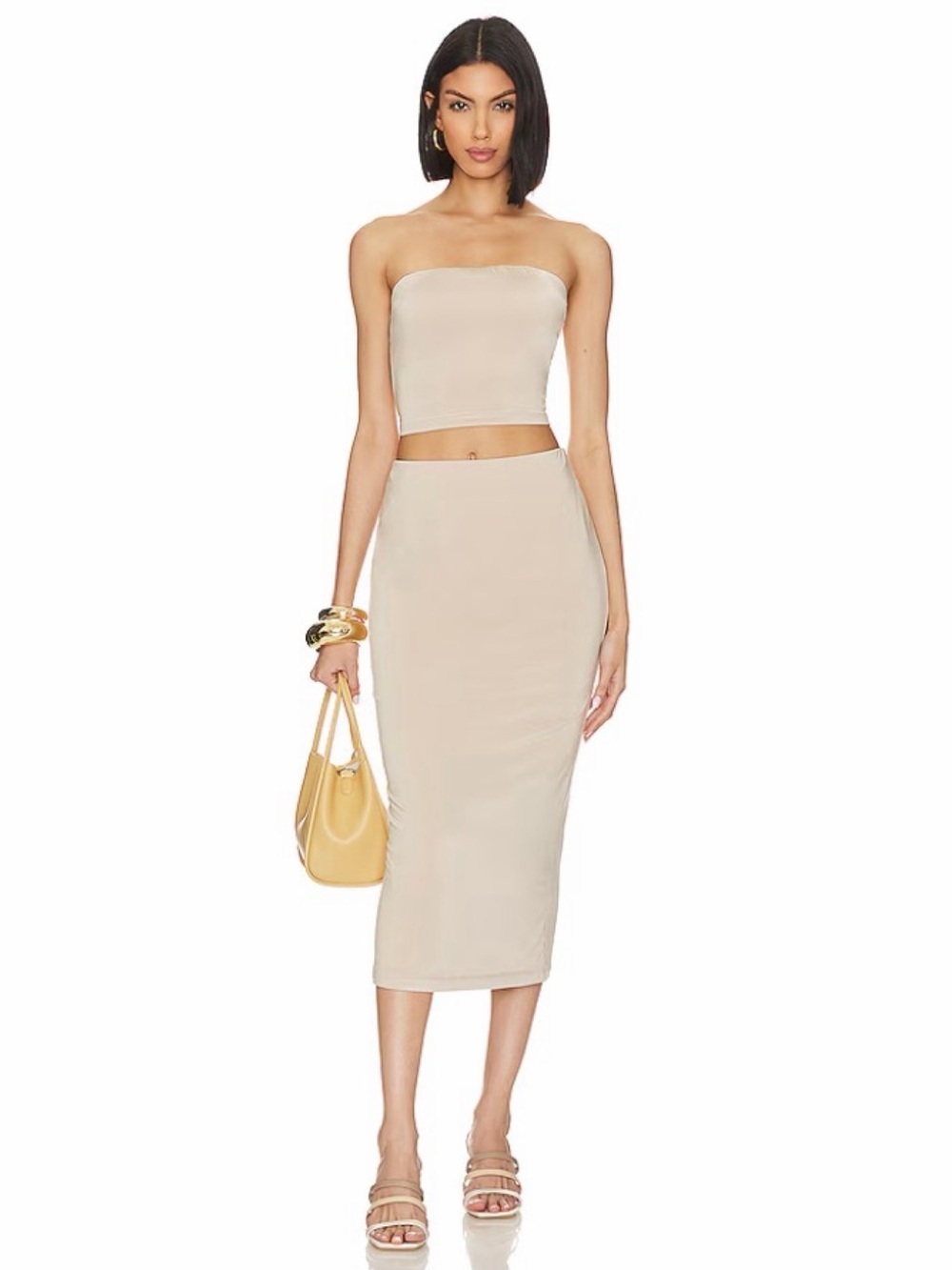 Song of Style Alva Top Size S and Alva Skirt Size M in Taupe Strapless Tube